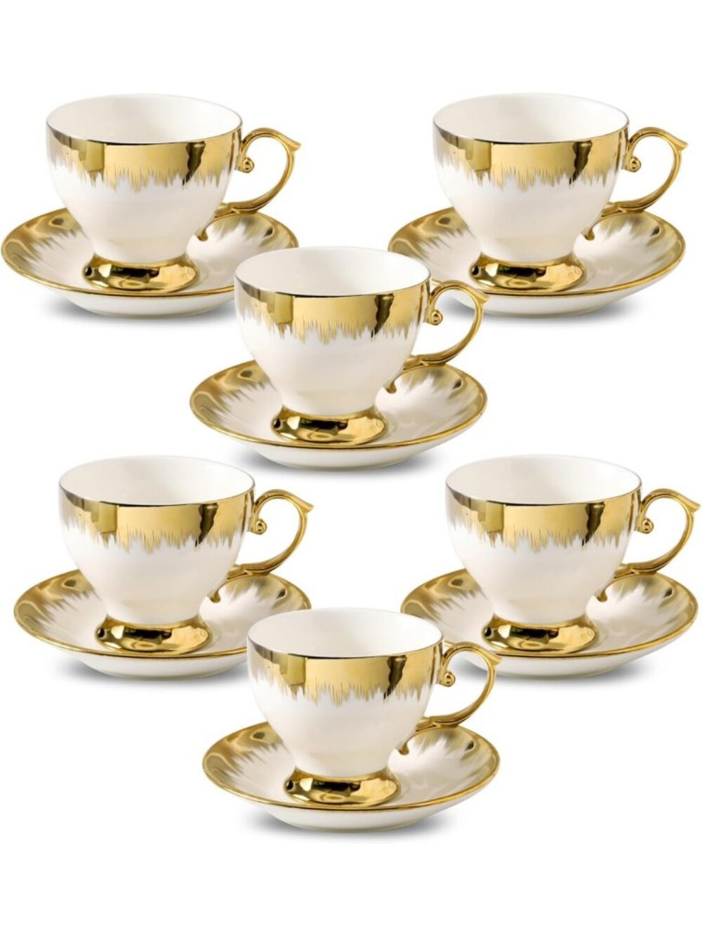 Elegant Tea Cups & Saucers Set of 6 | 7 oz Turkish Coffee Cups for Entertaining